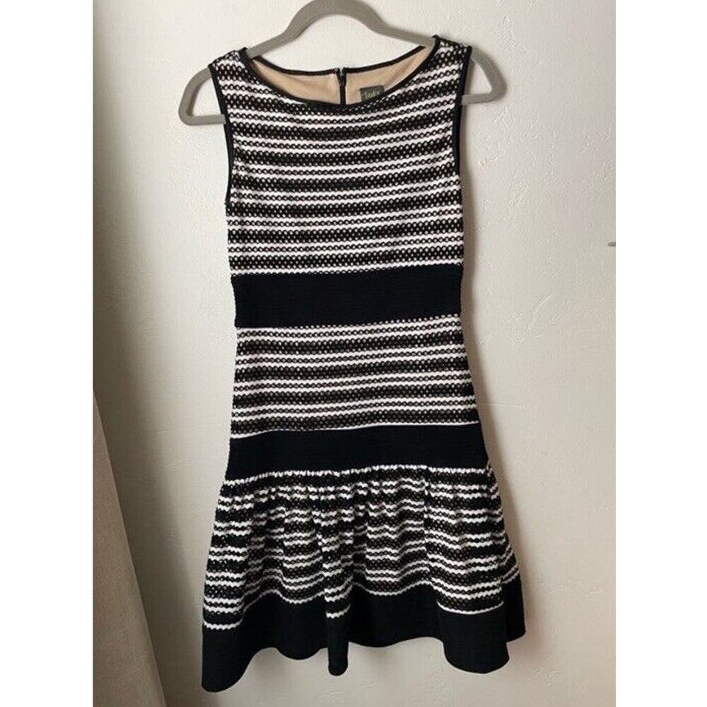 Anthropologie Dress Women's 6 Taylor Black White Stripes Zip Up Sleeveless